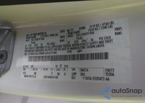 2014 Ford Escape Titanium from USA, damaged, VIN 1FMCU0J99EUA03196